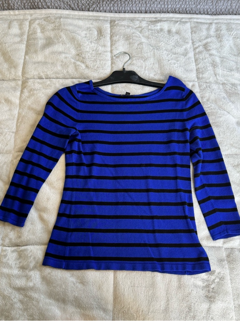 Express Royal Blue & Black Striped Boatneck Long Sleeve Top